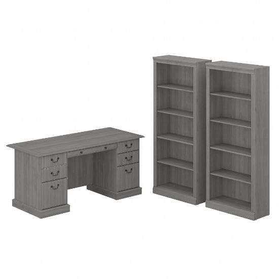 Picture of Bush Business Furniture Saratoga 66inW Executive Computer Desk And Bookcase Set, Modern Gray, Standard Delivery