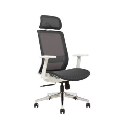 Picture of Sinfonia Sing Ergonomic Mesh High-Back Task Chair, Fixed T-Arms, Headrest, Black/White