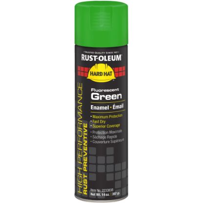 Picture of Rust-Oleum Hard Hat High Performance V2100 System Rust Preventive Enamel Spray Paint, 14 Oz, Gloss Fluorescent Green, Case Of 6 Cans