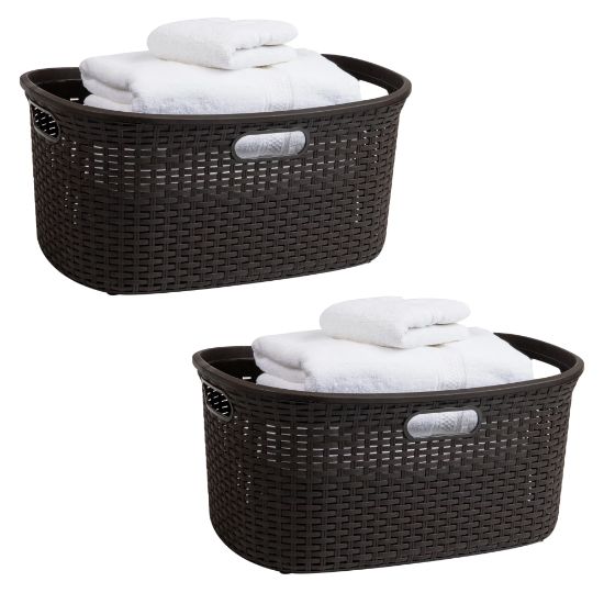 Picture of Mind Reader 40L Plastic Laundry Basket Clothes Hamper, 11in H x 14-1/2in W x 23in L, Brown, Set of 2