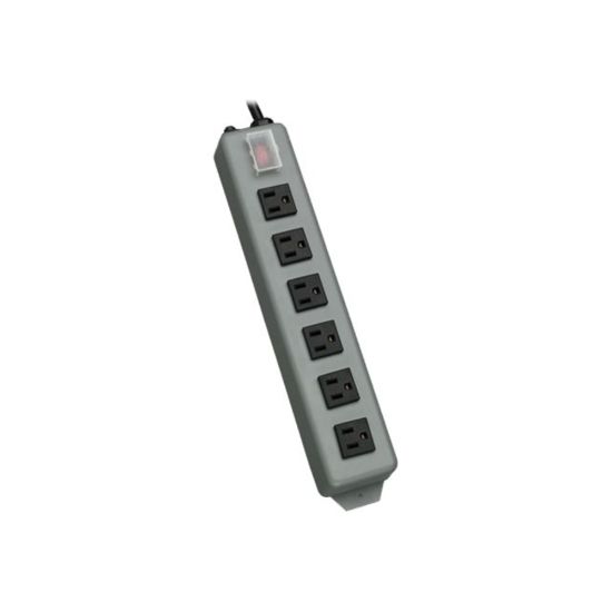 Picture of Tripp Lite Waber Power Strip 120V Right Angle 5-15R 6 Outlet Metal 15ft Crd - Power distribution strip - 15 A - AC 120 V - input: NEMA 5-15 - output connectors: 6 (NEMA 5-15) - 15 ft cord - blue gray