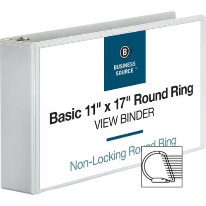 Picture of Business Source Tabloid-Size Reference 3-Ring Binder, 3in Round Rings, White