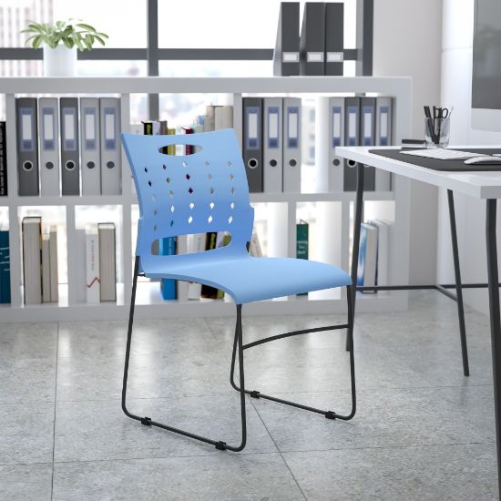 Picture of Flash Furniture Sled-Base Stacking Chair With Handle And Air-Vent Back, Blue/Black