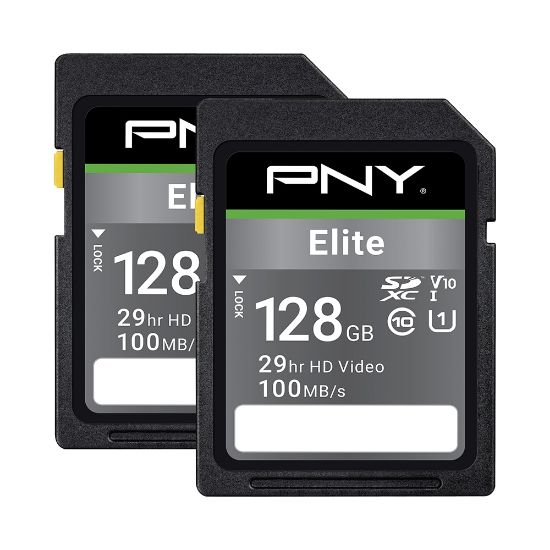 Picture of PNY Elite Class 10 U1 V10 100 Mbps SDXC Flash Memory Cards, 128GB, Pack Of 2 Memory Cards