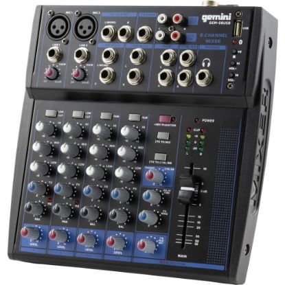 Picture of Gemini Sound GEM-08USB: COMPACT 8 Channel Bluetooth Mixer - Analog - 8 Channel(s) - USB - Bluetooth - Black, Blue