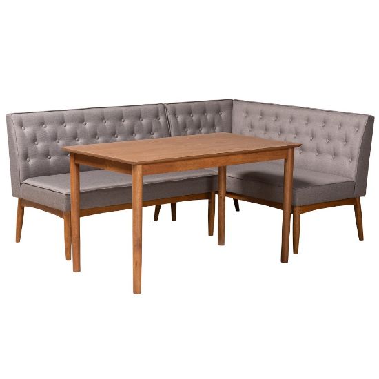 Picture of Baxton Studio Riordan 3-Piece Dining Nook Set, Gray/Walnut