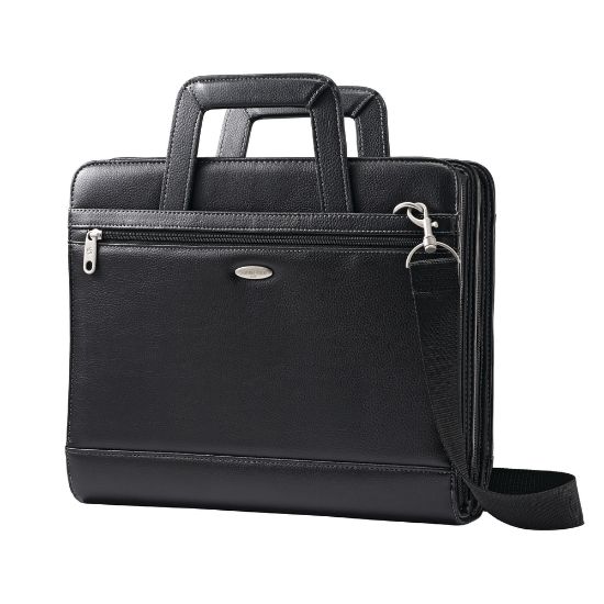 Picture of Samsonite Vinyl 3-Ring Padfolio With Handles And Shoulder Strap, 14inH x 12inW x 3 1/2inD, Black