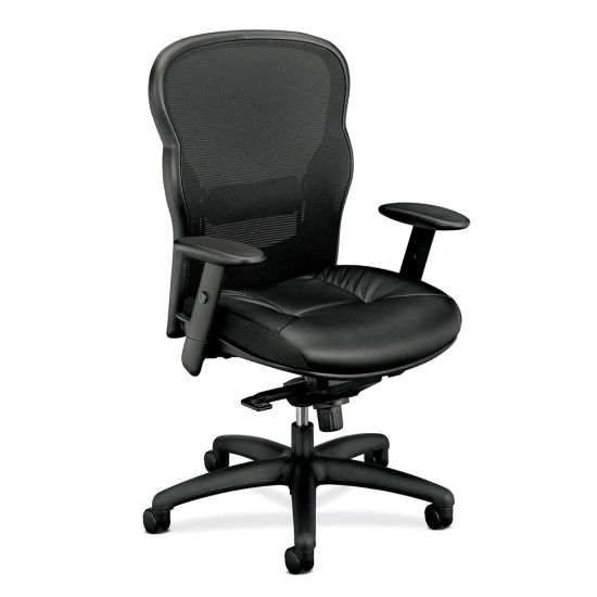 Picture of basyx by HON VL701 Ergonomic Bonded Leather/Mesh High-Back Chair, Black