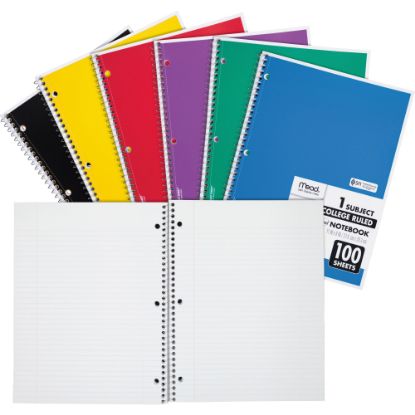 Picture of Mead 3-Hole Spiral Notebook, Letter-Size, 1 Subject, College Rule, Assorted