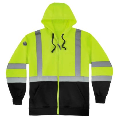 Picture of Ergodyne GloWear 8372 Class 3 Hi-Vis Zip-Up Hoodie, 5X, Black/Lime