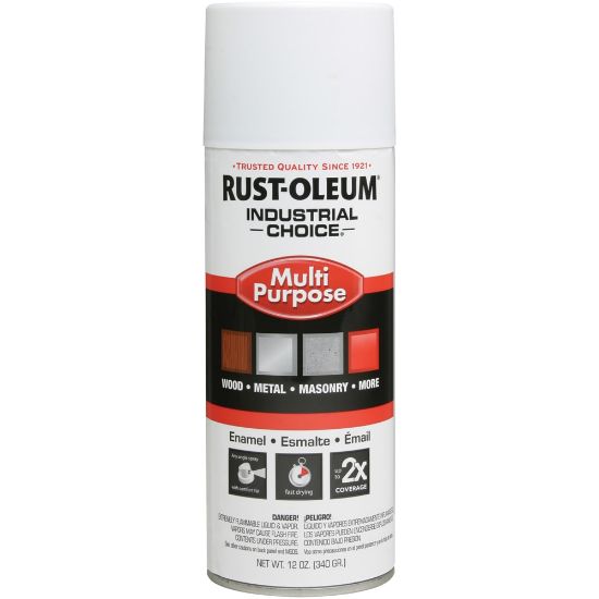 Picture of Rust-Oleum Industrial Choice 1600 System Multi-Purpose Enamel Spray Paint, 12 Oz, Flat White, Case Of 6 Cans