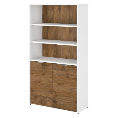 Picture of Bush Business Furniture Jamestown 67inH 5-Shelf Bookcase With Doors, Fresh Walnut/White, Standard Delivery