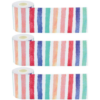 Picture of Teacher Created Resources Straight Rolled Border Trim, Watercolor Stripes, 50' Per Roll, Pack Of 3 Rolls