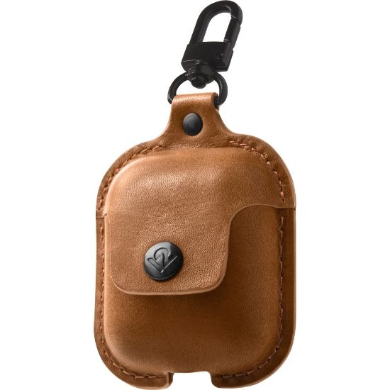 Picture of Twelve South AirSnap Carrying Case Apple AirPods - Cognac - Metal, Full Grain Leather Body - Swivel Clip - 1in Height x 7in Width x 2.8in Depth - 1 Pack