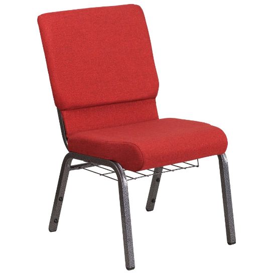 Picture of Flash Furniture HERCULES Church Chair With Book Rack, Red/Silver Vein