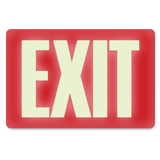 Picture of U.S. Stamp & Sign Glow-In-The-Dark Sign, 12in x 8in, "Exit", Red/White