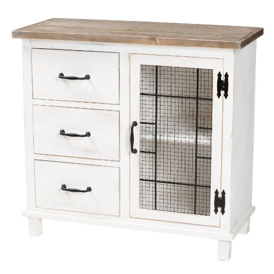 Picture of Baxton Studio Faron 32inW 3-Drawer Storage Cabinet, Distressed White/Oak Brown