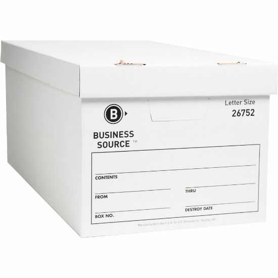 Picture of Business Source Light-Duty Storage Boxes With Lift-Off Lids, Letter Size, 12in x 24in x 10in, White, Box Of 12