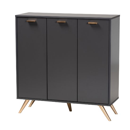 Picture of Baxton Studio Kelson 38inW 3-Door Shoe Cabinet, Dark Gray/Gold