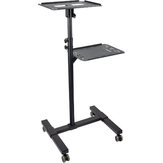 Picture of StarTech.com Mobile Projector and Laptop Stand/Cart, Heavy Duty Portable Projector Stand (2 Vented Shelves, hold 22lb/10kg each), Height Adjustable Rolling AV Presentation Cart with Wheels - Lockable Casters - Cart - for projector / notebook