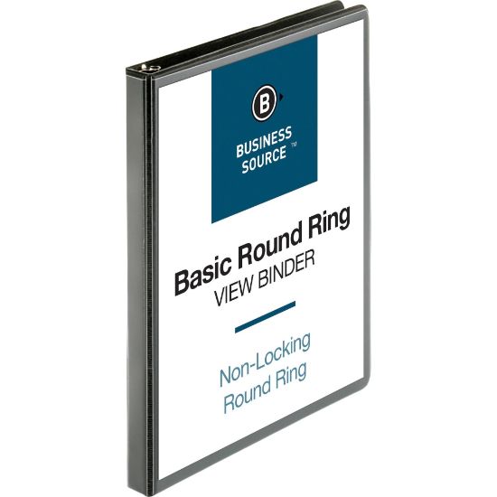 Picture of Business Source View 3-Ring Binder, 1/2in Round Rings, Black