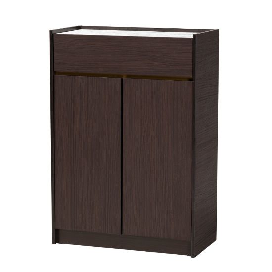 Picture of Baxton Studio Walker 28inW Shoe Cabinet With Faux Marble Top, Dark Brown/Gold