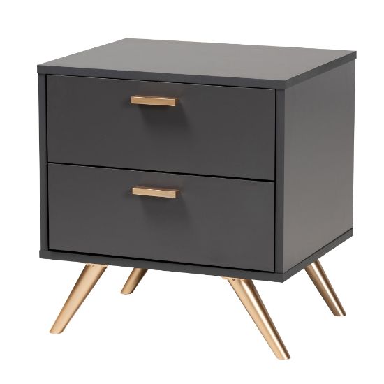 Picture of Baxton Studio Kelson 2-Drawer Nightstand, 20-1/8inH x 18-15/16inW x 15-3/4inD, Dark Gray/Gold