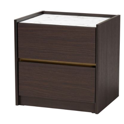 Picture of Baxton Studio Walker Nightstand With Faux Marble Top, 18-15/16inH x 18-15/16inW x 15-3/4inD, Dark Brown/Gold