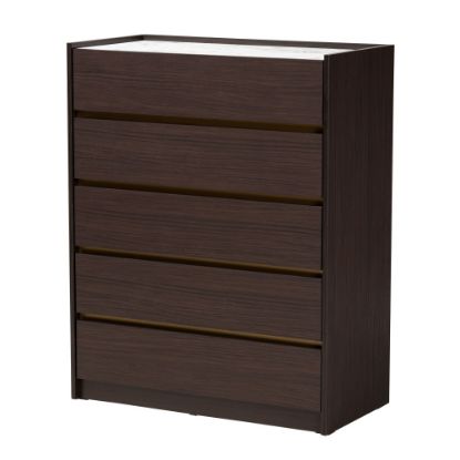 Picture of Baxton Studio Walker 5-Drawer Chest, 39-7/16inH x 31-1/2inW x 15-3/4inD, Dark Brown/Marble/Gold