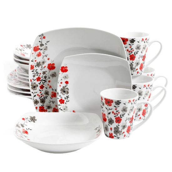 Picture of Gibson Home Rosetta Floral 16-Piece Fine Ceramic Dinnerware Set, White Floral