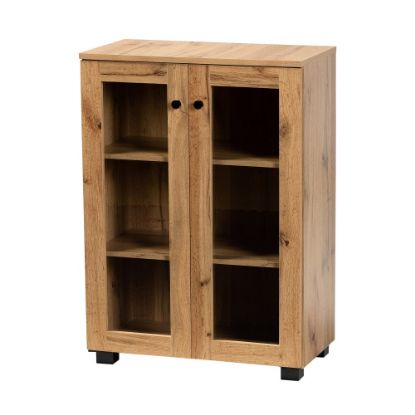 Picture of Baxton Studio Mason 24inW 2-Door Storage Cabinet With Glass Doors, Oak Brown