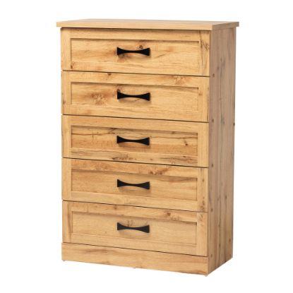 Picture of Baxton Studio Colburn 5-Drawer Tallboy Storage Chest, 46-7/16inH x 31-1/2inW x 15-3/4inD, Oak Brown