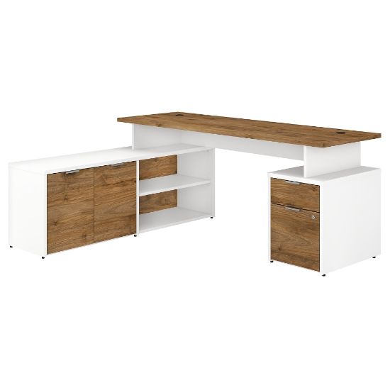 Picture of Bush Business Furniture 72inW Jamestown L-Shaped Corner Desk With Drawers, Fresh Walnut/White, Standard Delivery