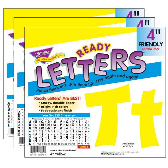 Picture of TREND Ready Letters, 4in, Friendly Combo, Yellow, Set Of 3 Packs