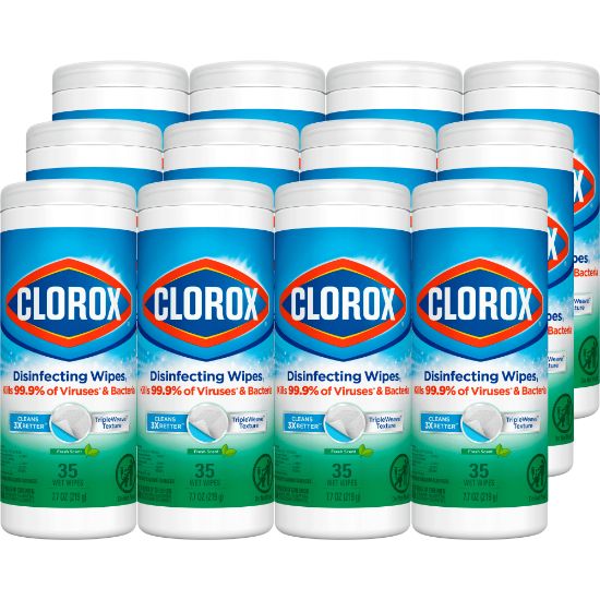 Picture of Clorox Disinfecting Wipes, 7in x 8in, Fresh Scent, 35 Wipes Per Tub, Box Of 12 Tubs