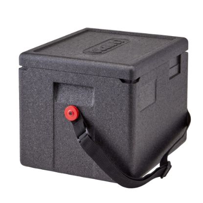 Picture of Cambro Cam GoBox Half-Size Top Loading Food Transporter, With Web Strap, 12-7/16inH x 13inW x 15-7/16inD, Black