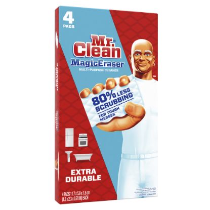 Picture of Mr. Clean Magic Eraser Extra-Durable Cleaning Pads With Durafoam, White, 4 Pads Per Pack, Carton Of 8 Packs