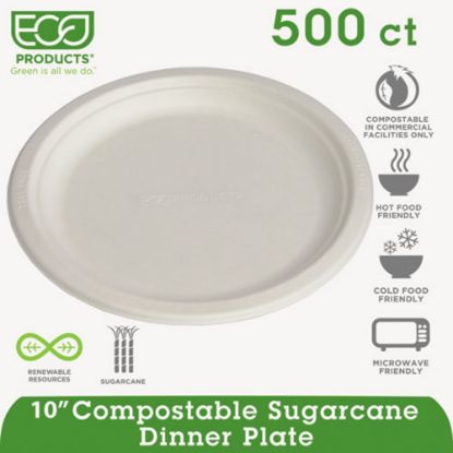 Picture of Eco-Products Sugarcane Plates - 10in Diameter Plate - Sugarcane Fiber Plate - Microwave Safe - 500 Piece(s) / Carton