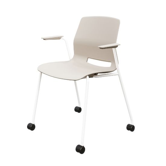 Picture of KFI Studios Imme Stack Chair With Arms And Caster Base, Moonbeam/White