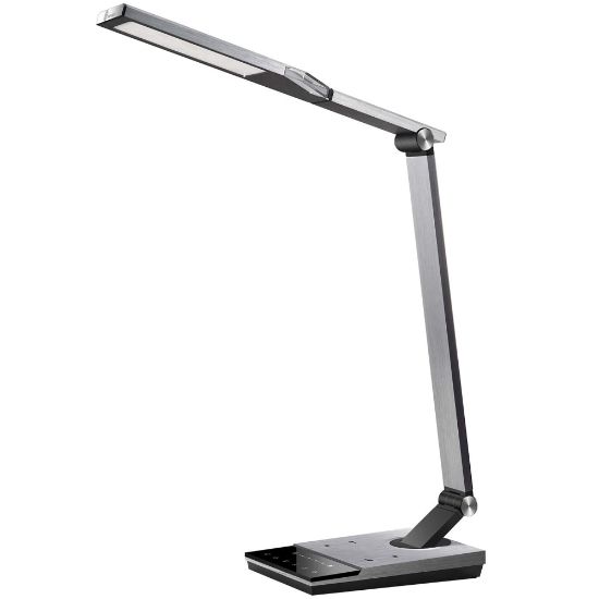 Picture of WorkPro LED USB Desk Lamp with Wireless Charger and Timer, 17-1/2inH, Brushed Metal/Gray