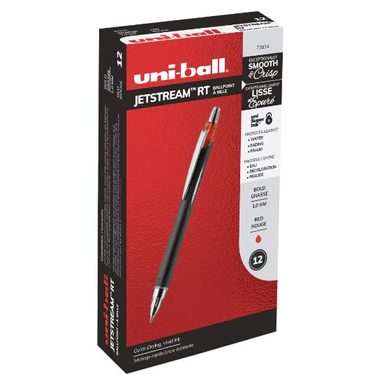 Picture of uni-ball Jetstream RT Retractable Ballpoint Pens, Bold Point, 1.0 mm, Black Barrel, Red Ink, Pack Of 12