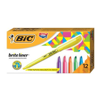 Picture of BIC Brite Liner Highlighters, Pocket Style, Chisel Tip, Assorted Colors, Box Of 12