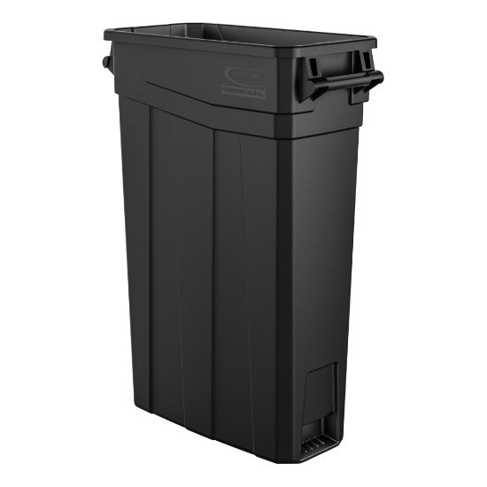 Picture of Suncast Commercial Narrow Rectangular Resin Trash Can, With Handles, 23 Gallons, 30inH x 11inW x 22inD, Black