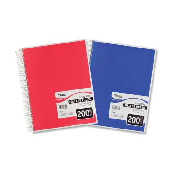 Picture of Mead Wirebound Notebook, 8 1/2in x 11in, 5 Subject, 200 Sheets, Assorted Colors