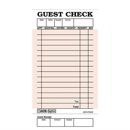 Picture of Daymark Numbered Guest Checks, Pink, 50 Checks Per Book, Case Of 50 Books