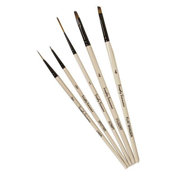 Picture of Robert Simmons Simply Simmons Value Paint Brush Set, Devilish Detail, Assorted Sizes, Assorted Bristles, White, Set Of 5