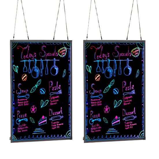 Picture of Alpine Industries LED Illuminated Hanging Message Writing Boards, 39-7/16inH x 31-1/2inW x 1/2inD, Black, Pack Of 2 Boards