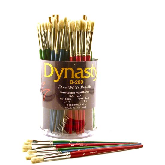 Picture of Dynasty Fine White Bristle Paint Brushes B-200, Assorted Sizes, Assorted Bristles, Multicolored, Pack Of 72