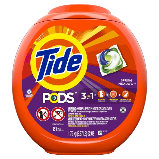 Picture of Tide PODS Liquid Laundry Detergent Soap Pacs, Spring Meadow, Pack Of 81 Pacs