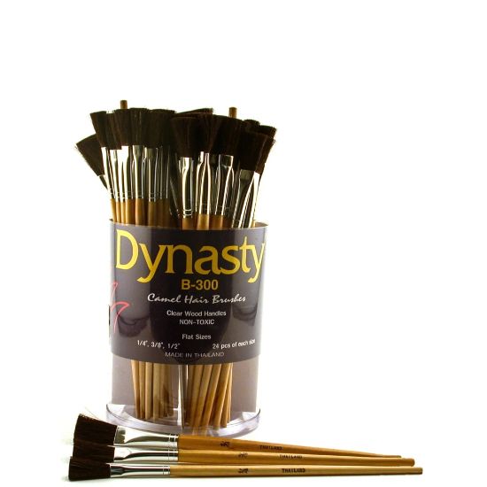 Picture of Dynasty Camel Hair Flat Paint Brushes B-300, Assorted Sizes, B-300, Flat Bristle, Camel Hair, Multicolor, Pack Of 72